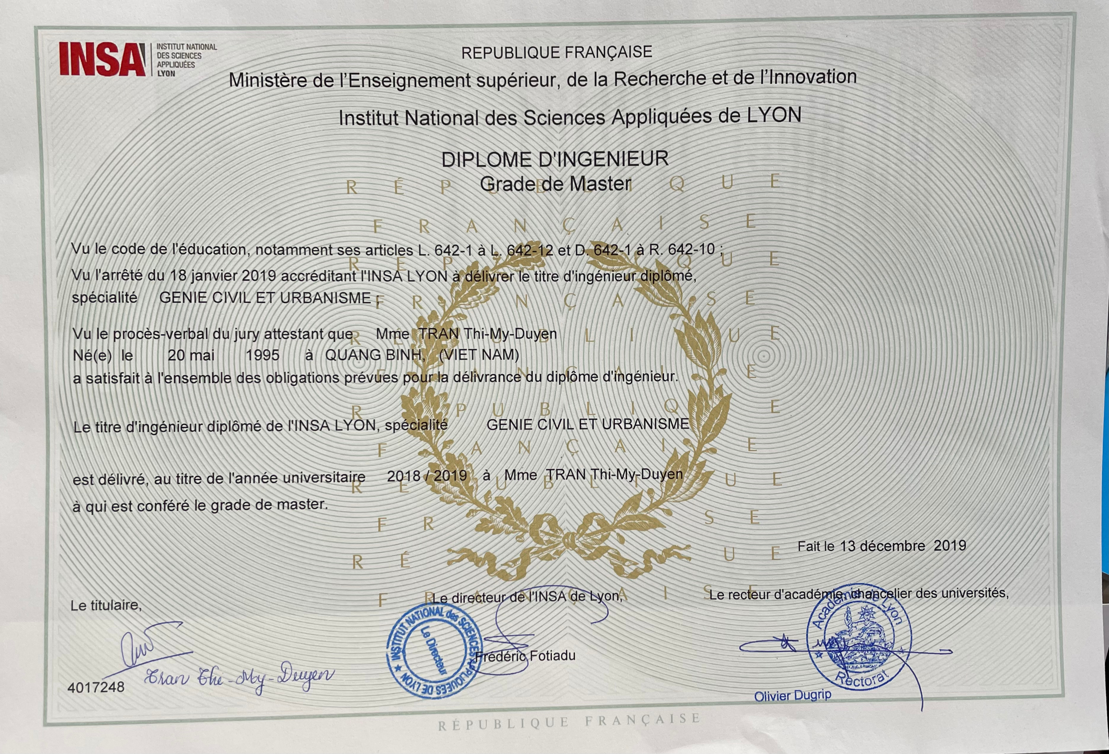 Civil engineering degree certificate